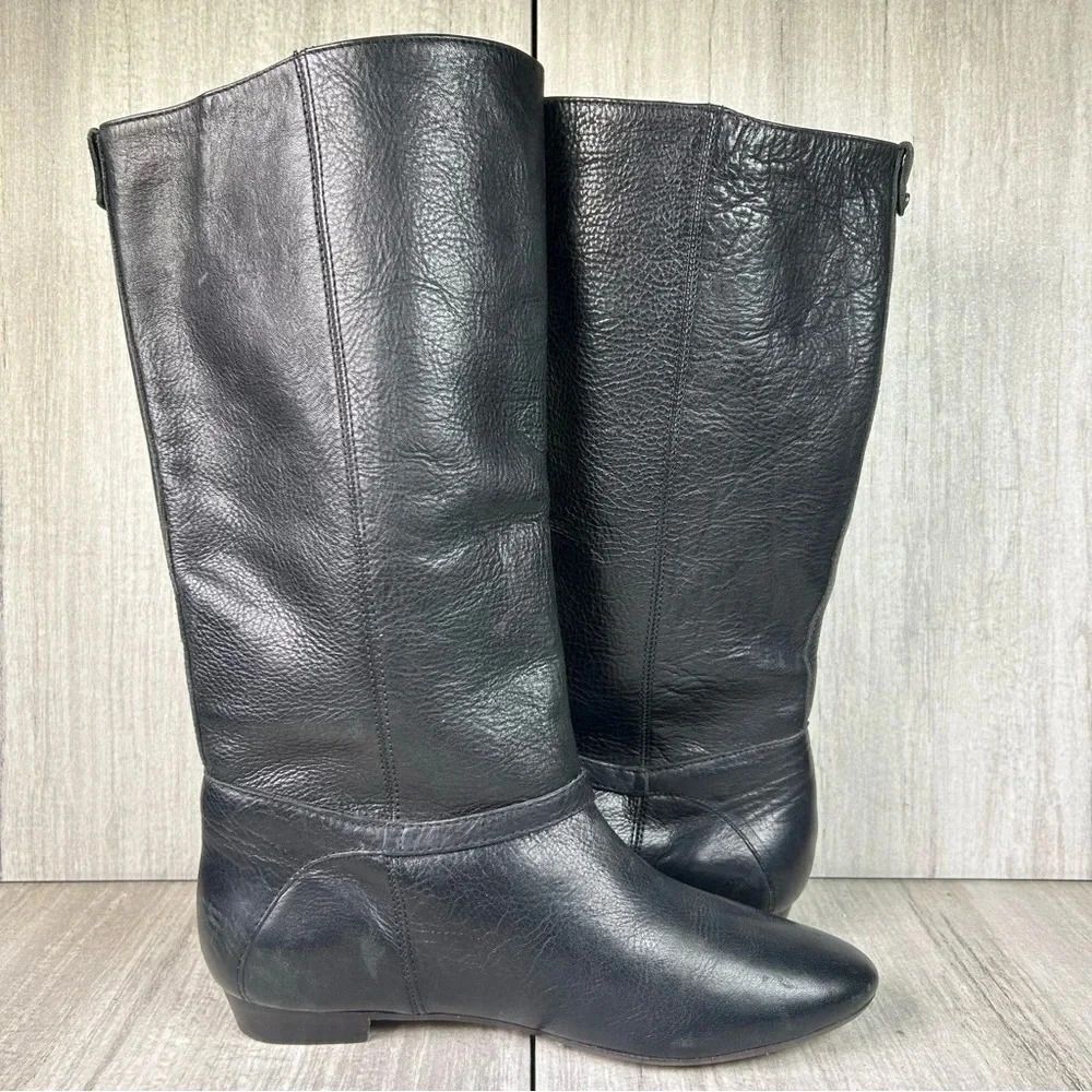 Frye Bonnie Black Leather Low Heel Flat Mid Calf Tall Ring Boots Women’s Size 6 - Picture 4 of 10